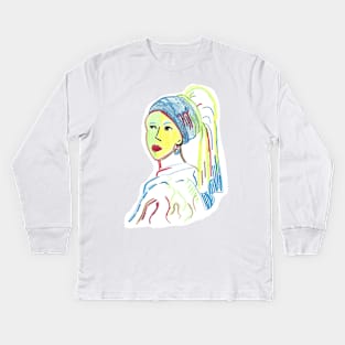 Girl with the pearl earring - Colorful pencil drawing Kids Long Sleeve T-Shirt